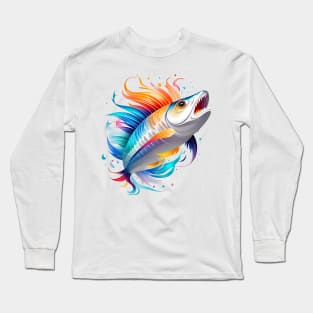 Crazy Fish In Watercolor Style - Ai Art Long Sleeve T-Shirt